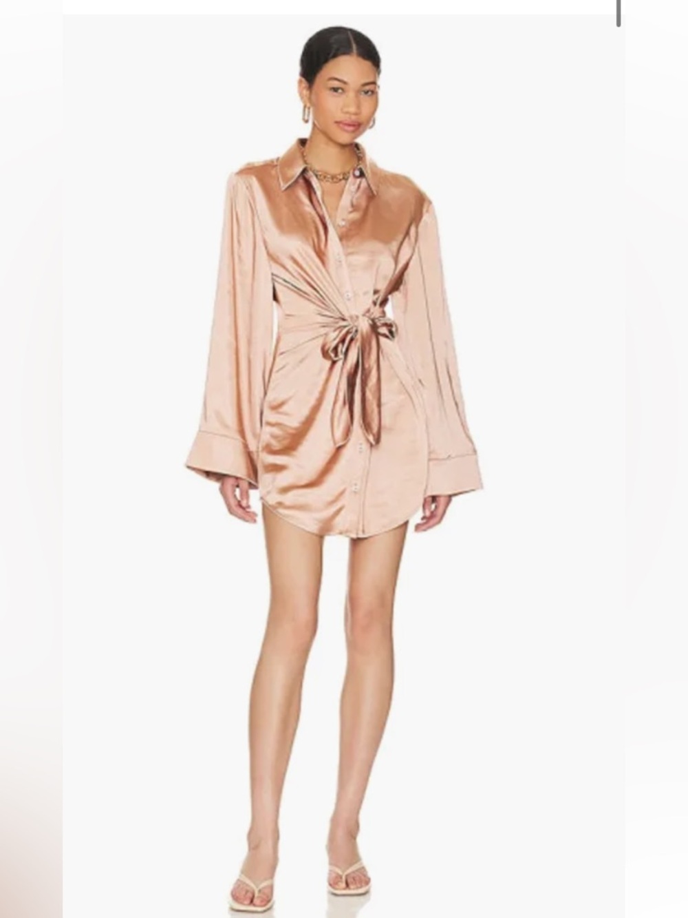 Song of Style Marta Dress Satin Tie-Front  in Copper Fawn Brown